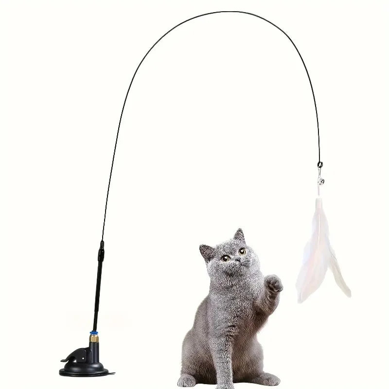 Cat Teaser Wand Toy with Suction Cup and Bell