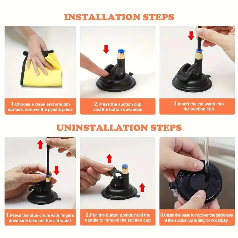 Cat Teaser Wand Toy with Suction Cup and Bell