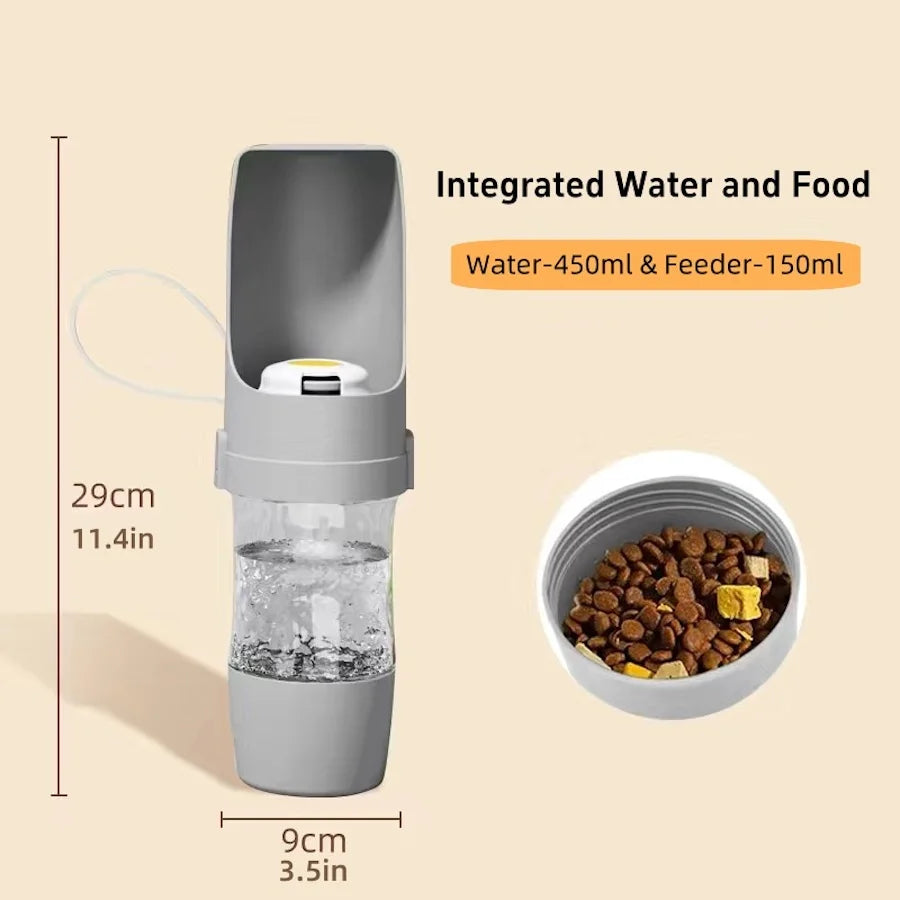 Portable Dog & Cat Water Bottle 500ml with Food Storage