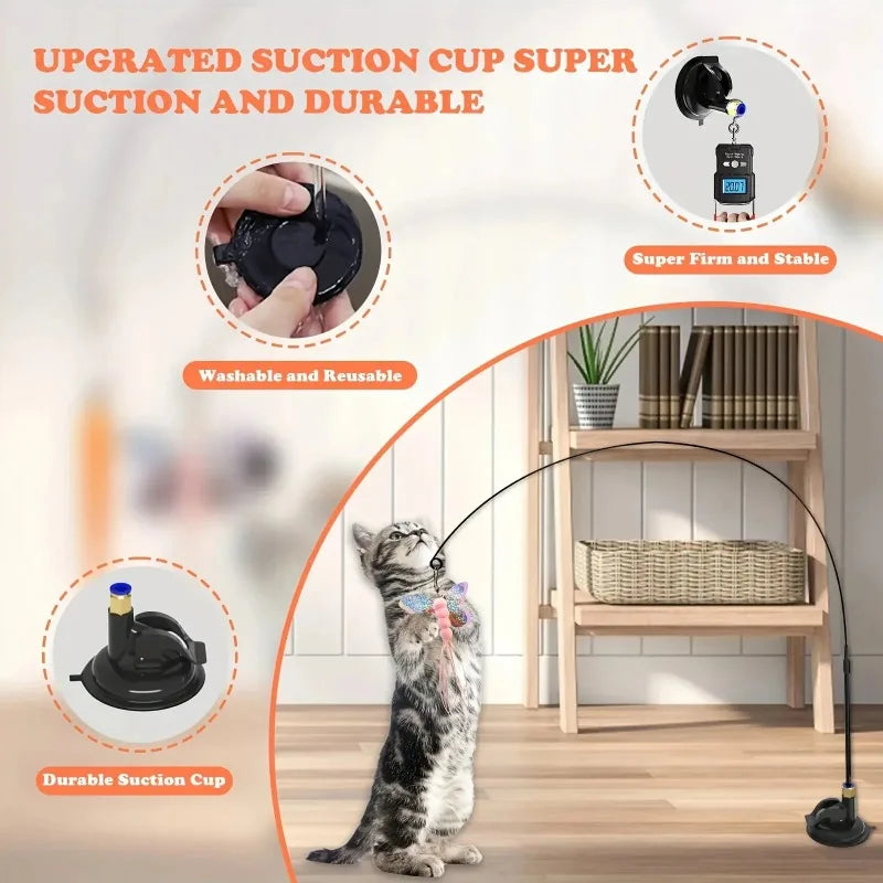Cat Teaser Wand Toy with Suction Cup and Bell