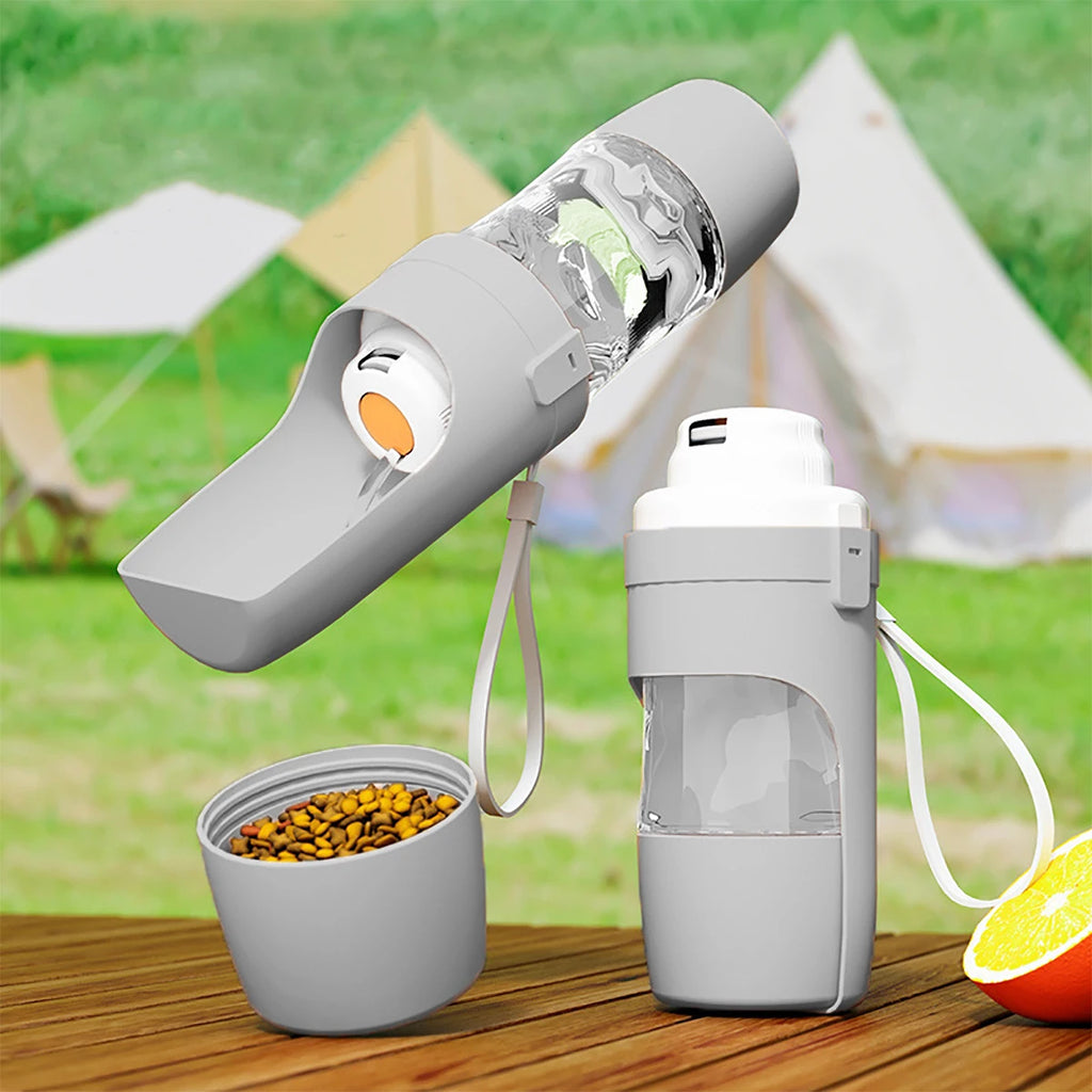 Portable Dog & Cat Water Bottle 500ml with Food Storage